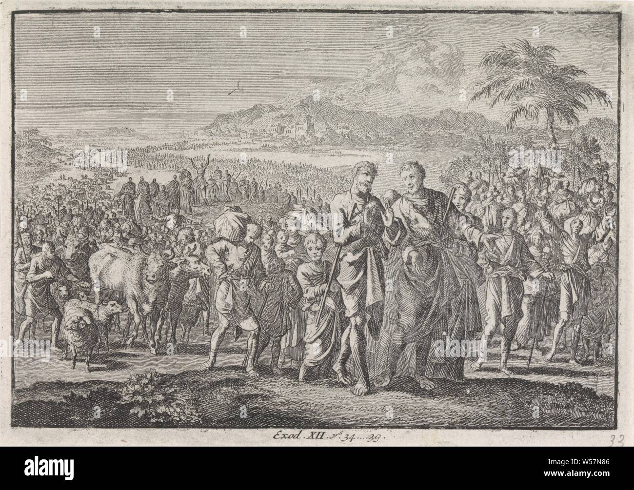 Exodus from Egypt, Jan Luyken, Amsterdam, 1703 - 1762, paper, etching, h 109 mm × w 156 mm Stock Photo