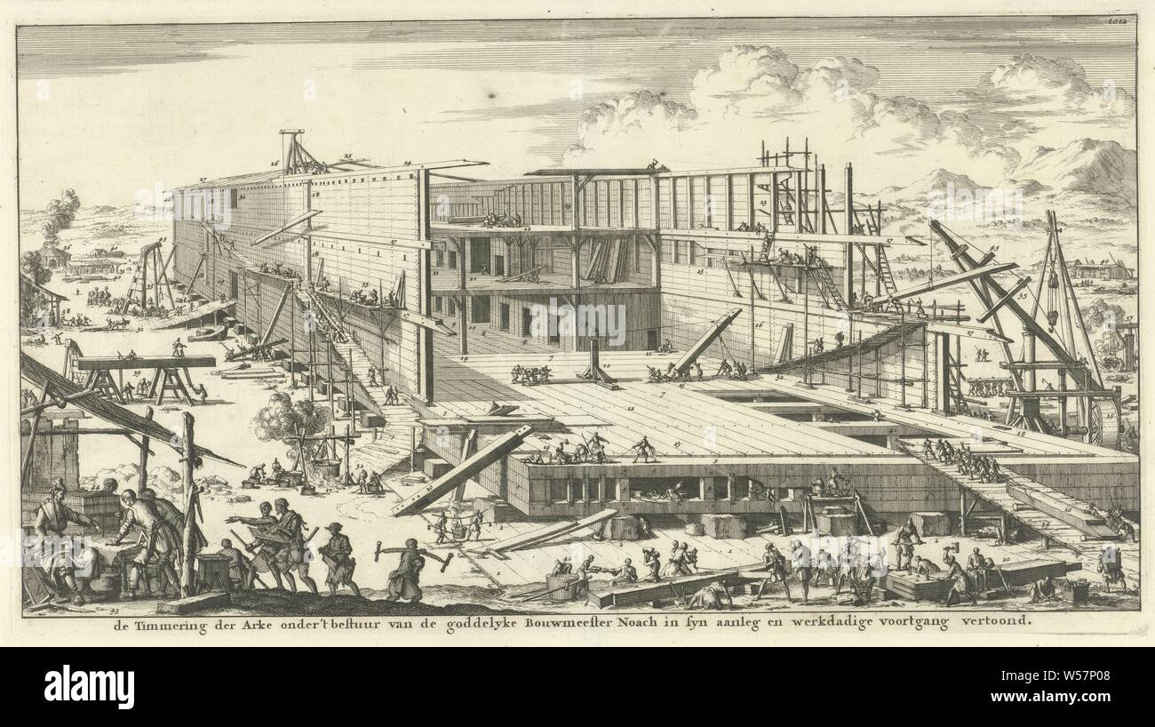 Construction Of The Ark Of Noah The Timmering Of The Ark Under The Administration Of The Godly Architect Noah In Syn Aptitude And Active Progress Shown Title On Object Numbered Upper Right Construction Of The Ark Of Noah The Timmering Of The Ark Under The Administration Of The Godly Architect Noah In Syn Aptitude And Active Progress Shown Title On Object Numbered Upper Right