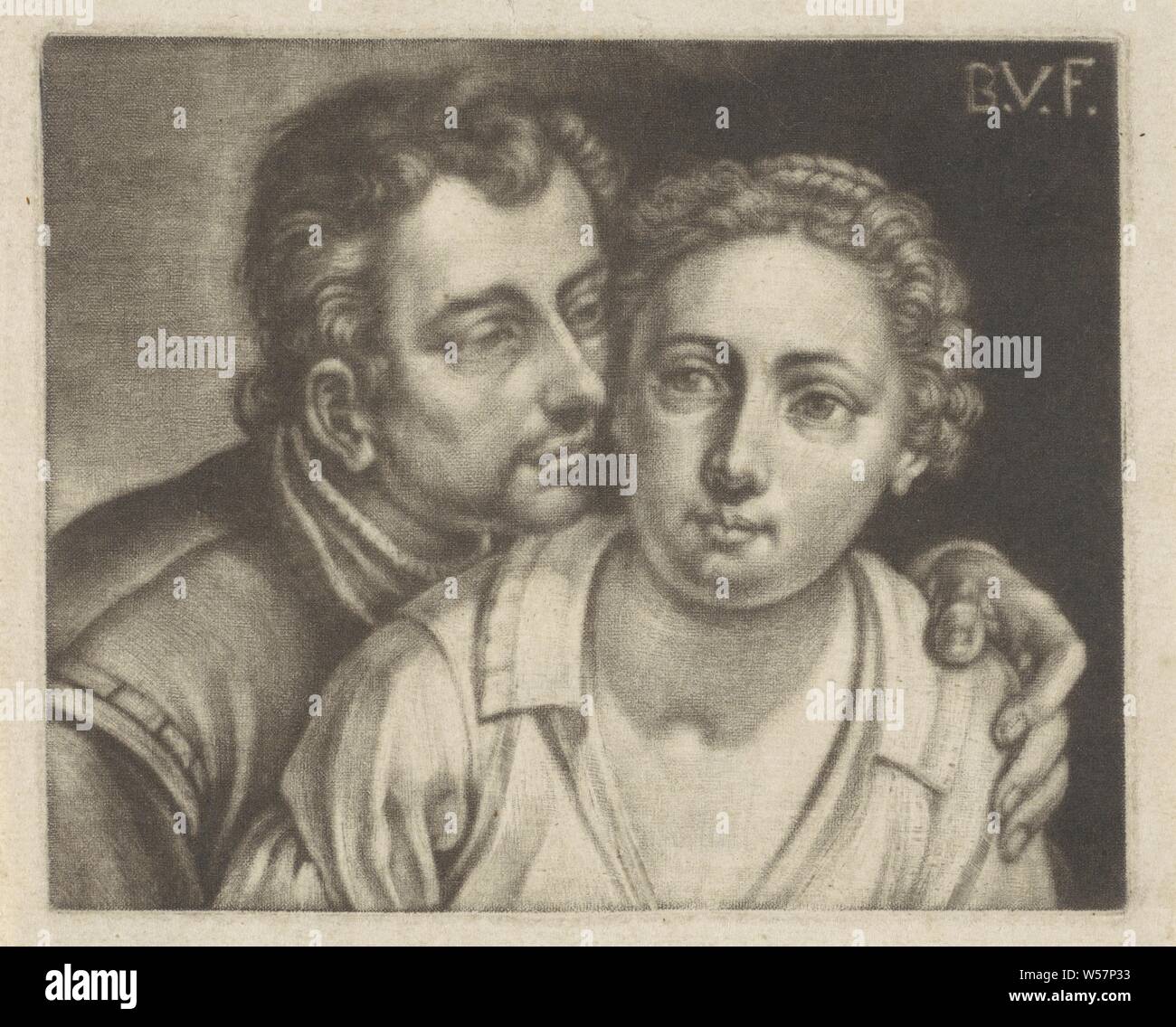 A man and a woman, Bernard Vaillant (mentioned on object), 1642 - 1698, paper, h 104 mm × w 128 mm Stock Photo