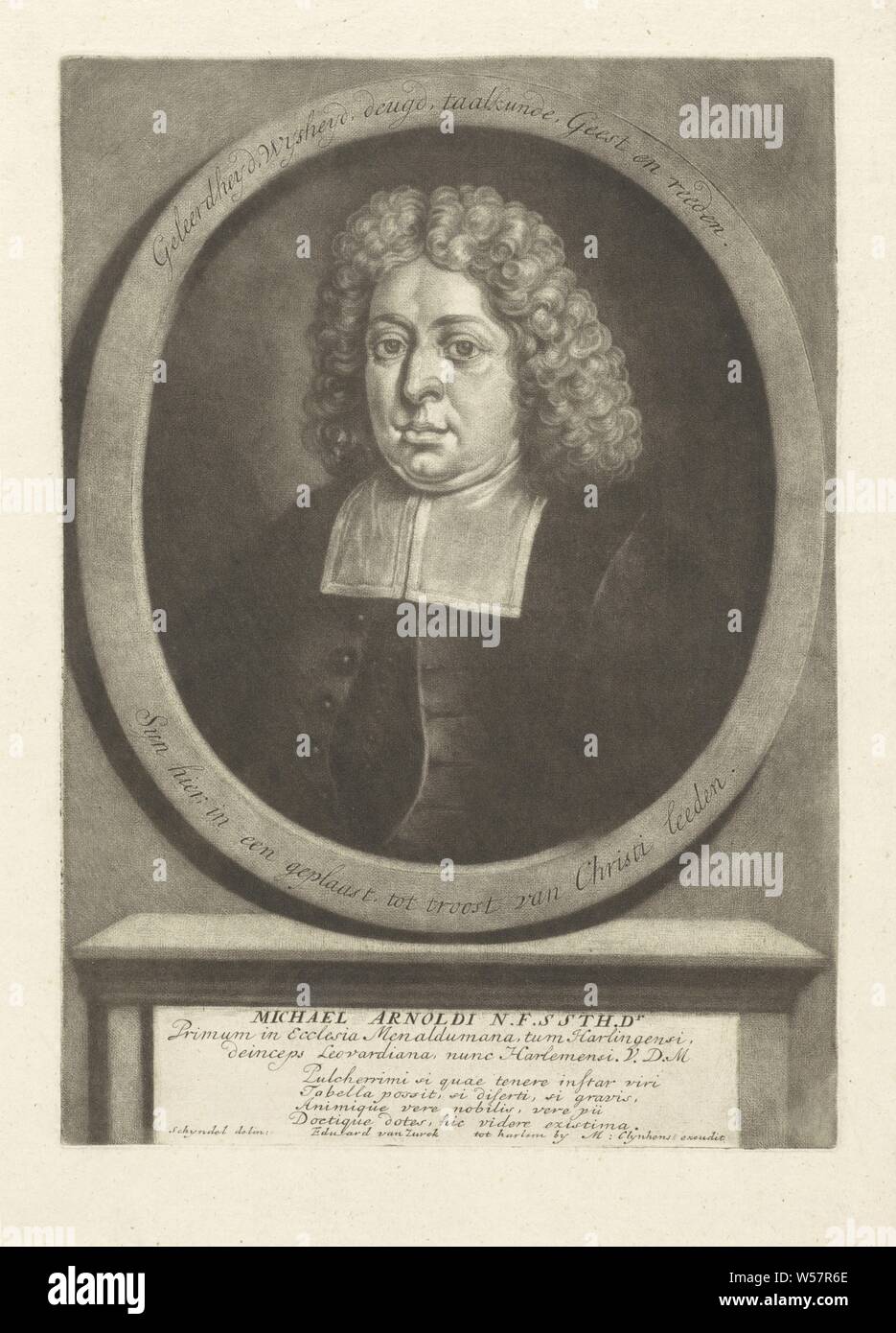 Portrait of the theologian Michael Arnoldi, Michael Arnoldi, Jacob Gole (mentioned on object), Amsterdam, 1670 - 1724, paper, engraving, h 265 mm × w 190 mm Stock Photo