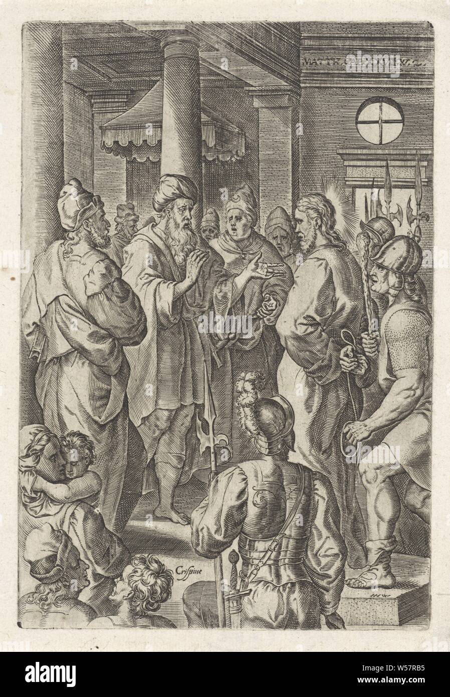 Christ before Pilate, Johannes Wierix (mentioned on object), Antwerp, 1576, paper, engraving, h 167 mm × w 114 mm Stock Photo