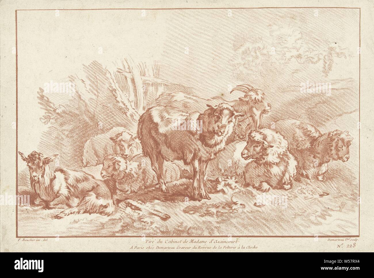 Sheep, sheep, Gilles Demarteau (mentioned on object), Paris, 1732 - 1776, paper, etching, h 212 mm × w 313 mm Stock Photo