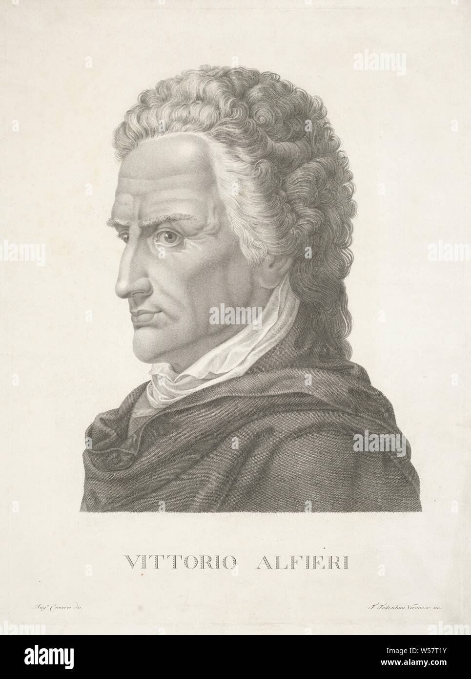 Portrait of writer, poet and actor Vittorio Alfieri, historical persons, portrait of a writer, Vittorio Alfieri, Tomaso Todeschini (mentioned on object), Italy, 1800 - 1899, paper, engraving, h 570 mm × w 422 mm Stock Photo