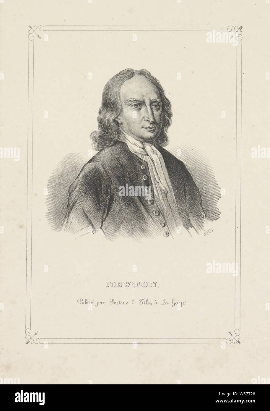 「NEWTON PORTRAITS」 Isaac Newton Portrait by Godfrey Kneller – Print – 17th