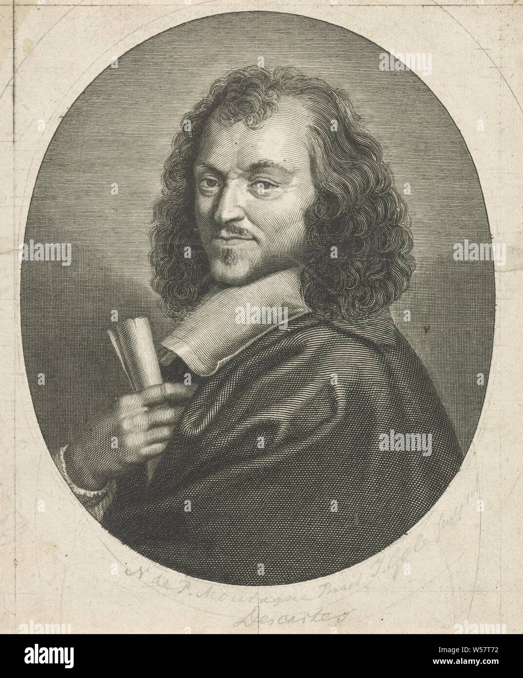 Portrait of René Descartes, Portrait in oval frame of René Descartes ...