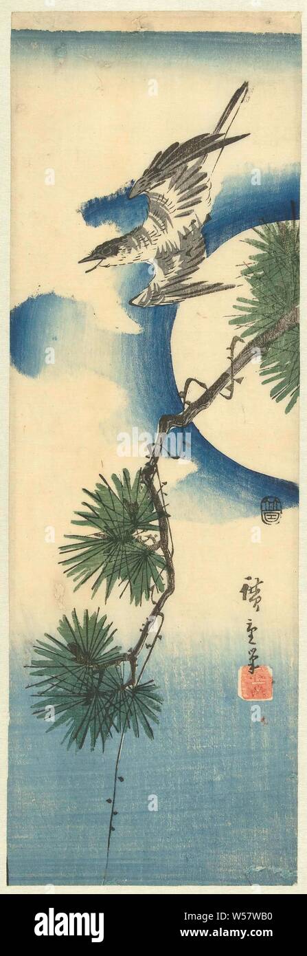 Cuckoo, pine branch, and full moon, c. 1843/47, Utagawa