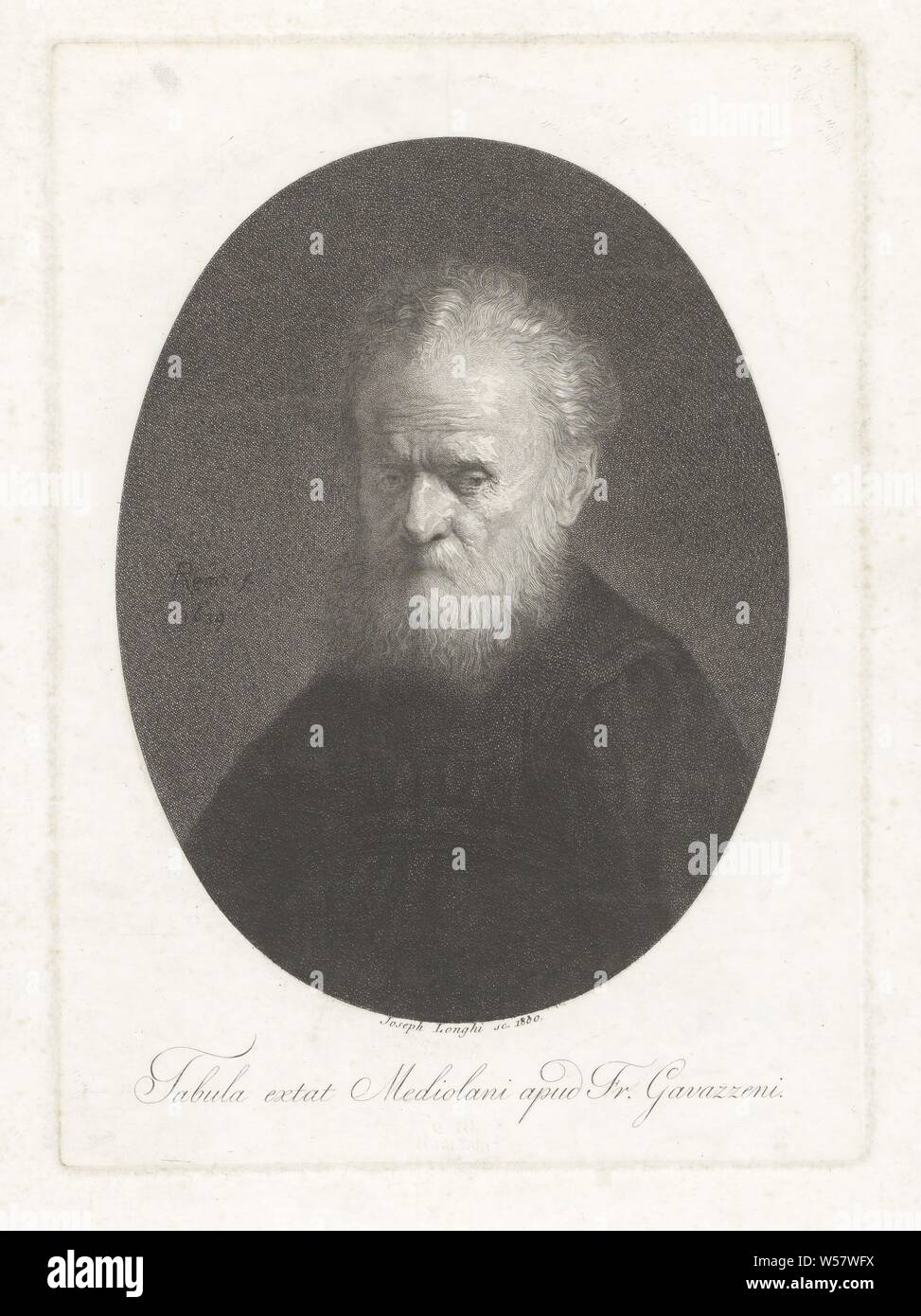 Old man with beard, anonymous historical person portrayed, old man, Giuseppe Longhi (mentioned on object), Italy, 1800, paper, etching, h 279 mm × w 201 mm Stock Photo