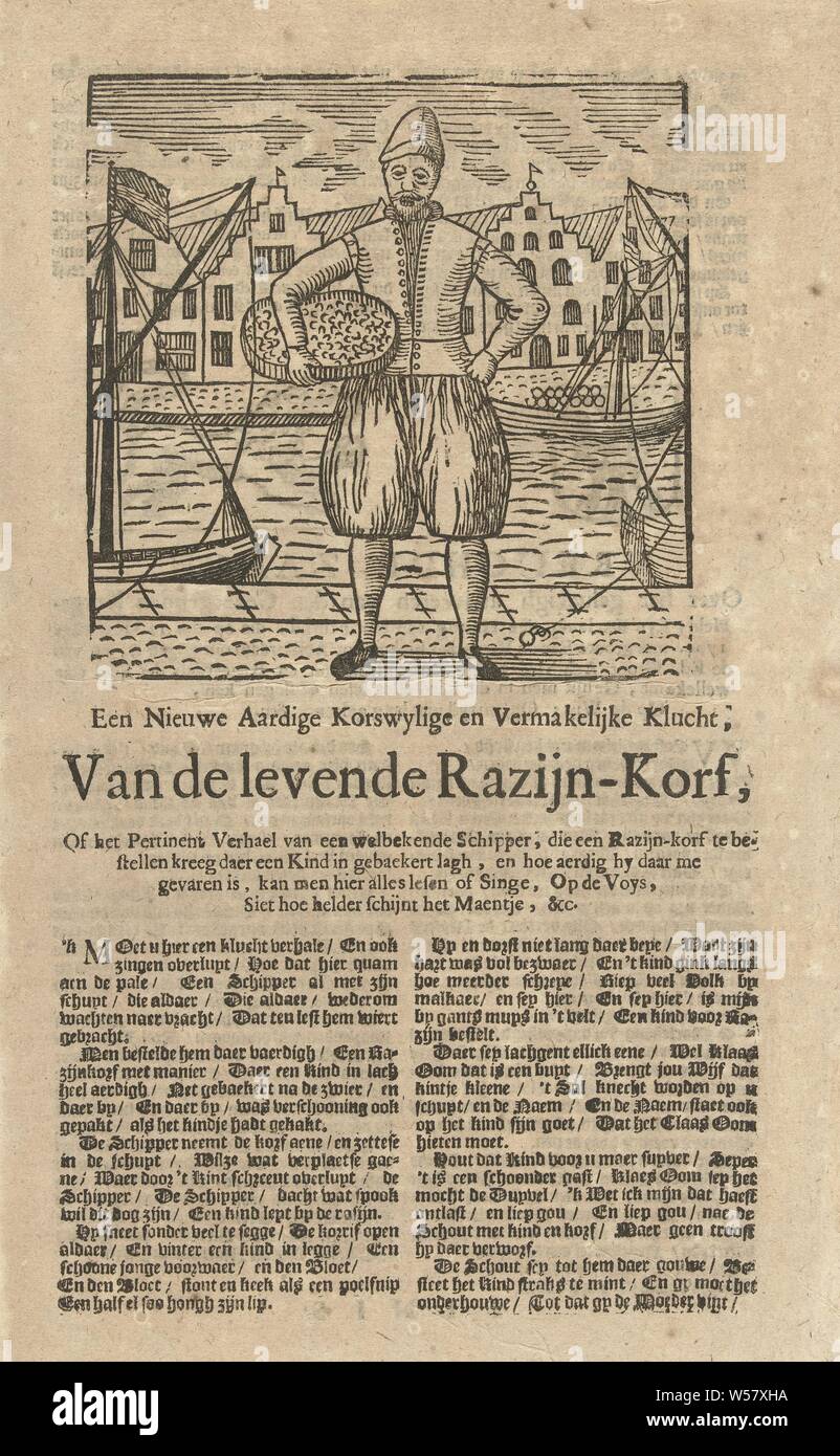 A New Aarduge Korswylige and Amusing Klucht, From the living Razijn-Korf (title on object), Northern Netherlands, 1704, paper, letterpress printing, h 285 mm × w 175 mm Stock Photo