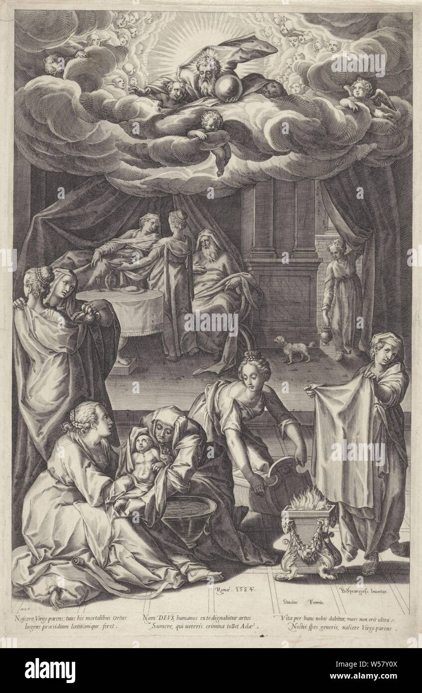 Birth of Maria, With caption in Latin, birth of Mary, other ...