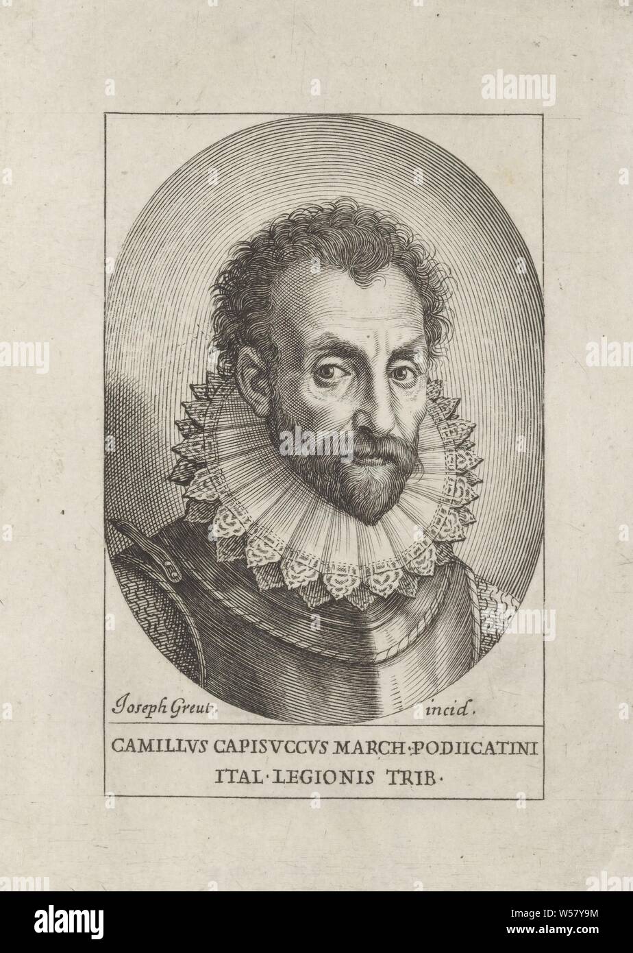 Portrait of Camillo Capizucchi Portraits (series title), historical persons, Camillo Capizucchi, Joseph Greuter (mentioned on object), Italy, c. 1650, paper, engraving, h 131 mm × w 95 mm Stock Photo