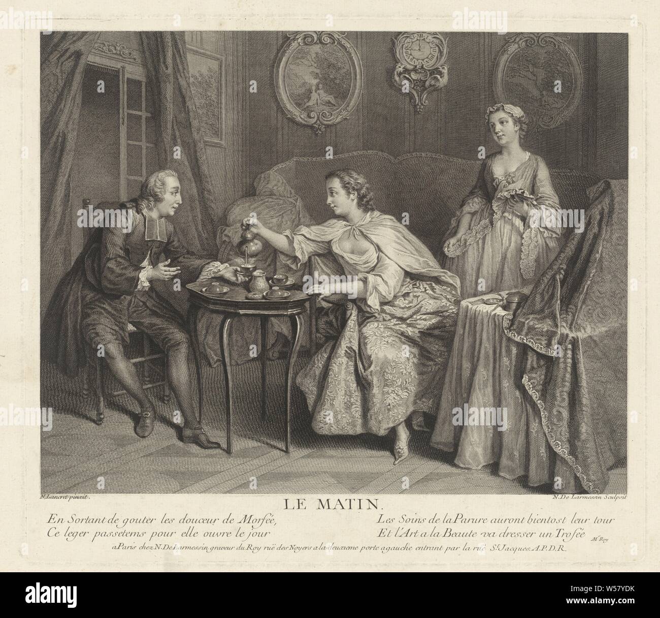 Le Matin, Nicolas de Larmessin (III) (mentioned on object), 1741, paper, engraving, h 330 mm × w 374 mm Stock Photo