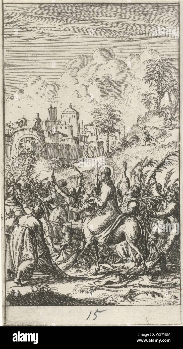 Christ predicts the destruction of Jerusalem Twenty-four scenes from the New Testament (series title), Christ mourning about Jerusalem and its future destruction (Luke 19: 41-44), anonymous, 1681 - 1762, paper, etching, h 121 mm × w 69 mm Stock Photo