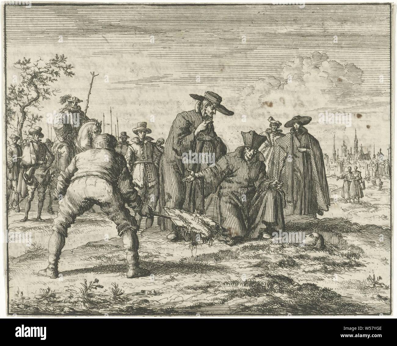 Anneken van den Hove buried alive in Brussels, persecution of heretics, buried alive (violent death), Brussels, Anneken van den Hove, Jan Luyken (mentioned on object), Amsterdam, 1685, paper, etching, h 111 mm × w 138 mm Stock Photo