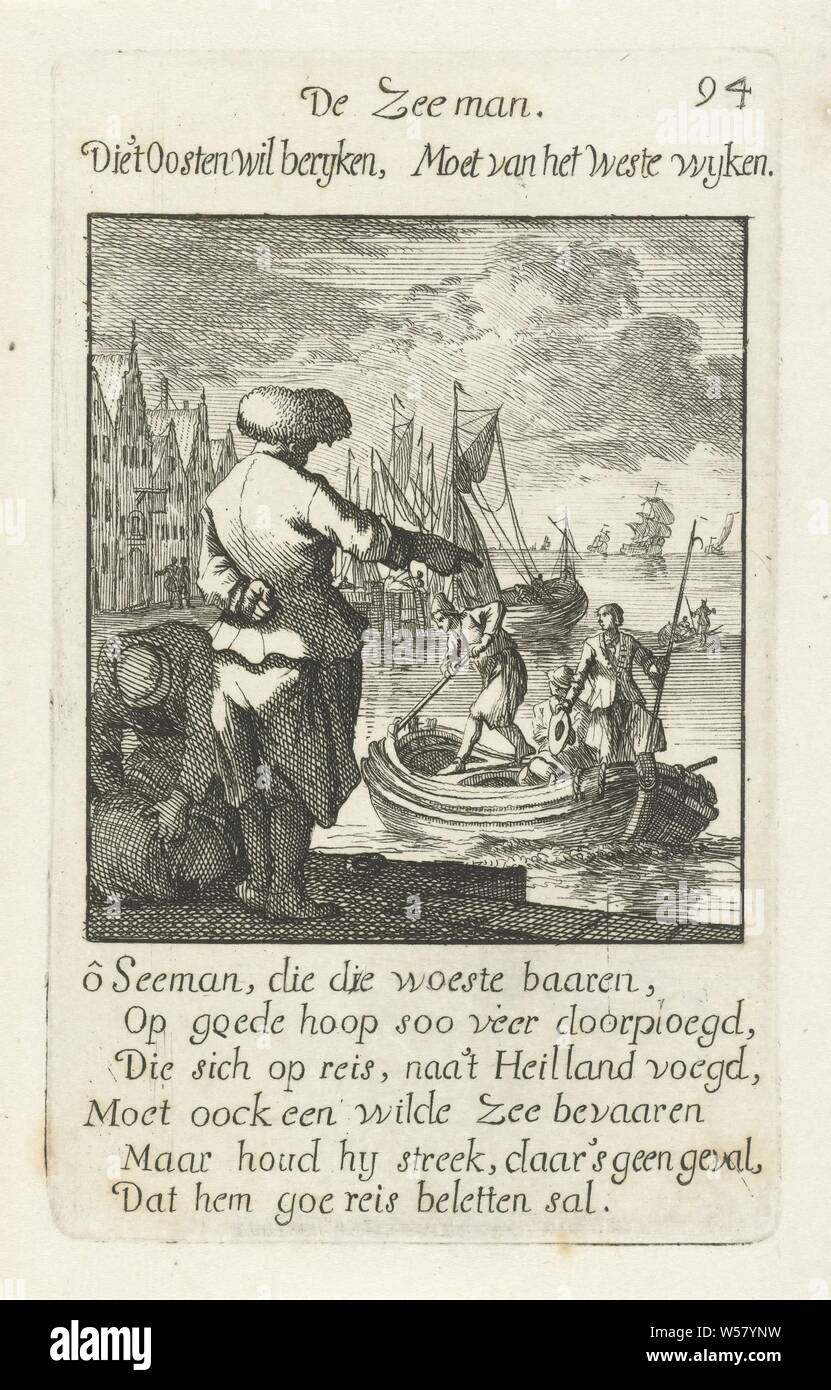 Zeeman De Zeeman (title on object) The Menselyk Bedryf (series title), seaman, Jan Luyken, Amsterdam, 1694, paper, etching, h 140 mm × w 85 mm Stock Photo
