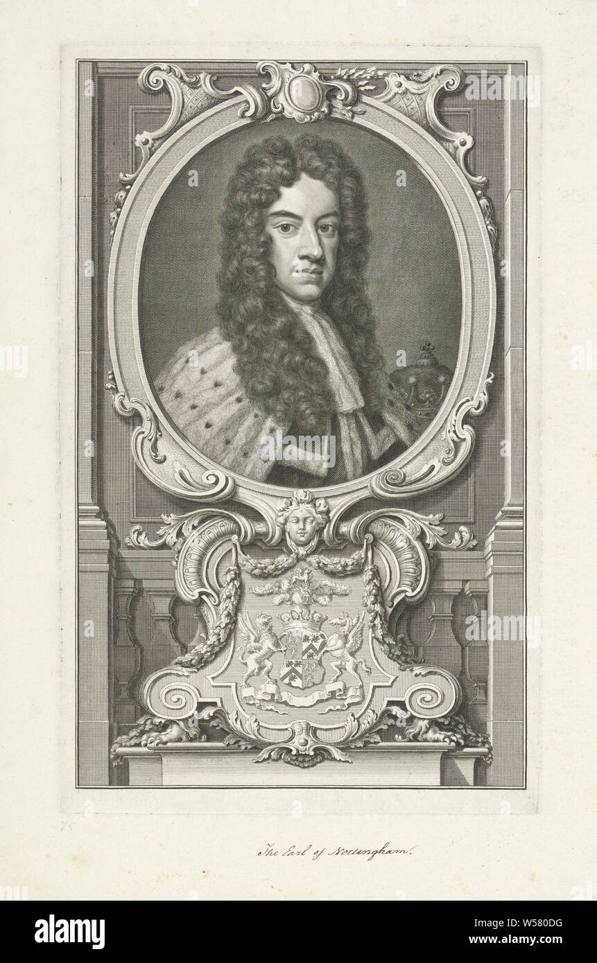 Portrait of Daniel Finch, 2nd count of Nottingham, Daniel Finch (2nd count of Nottingham), Jacob Houbraken, Amsterdam, 1741 - 1743, paper, pen, h 362 mm × w 225 mm Stock Photo