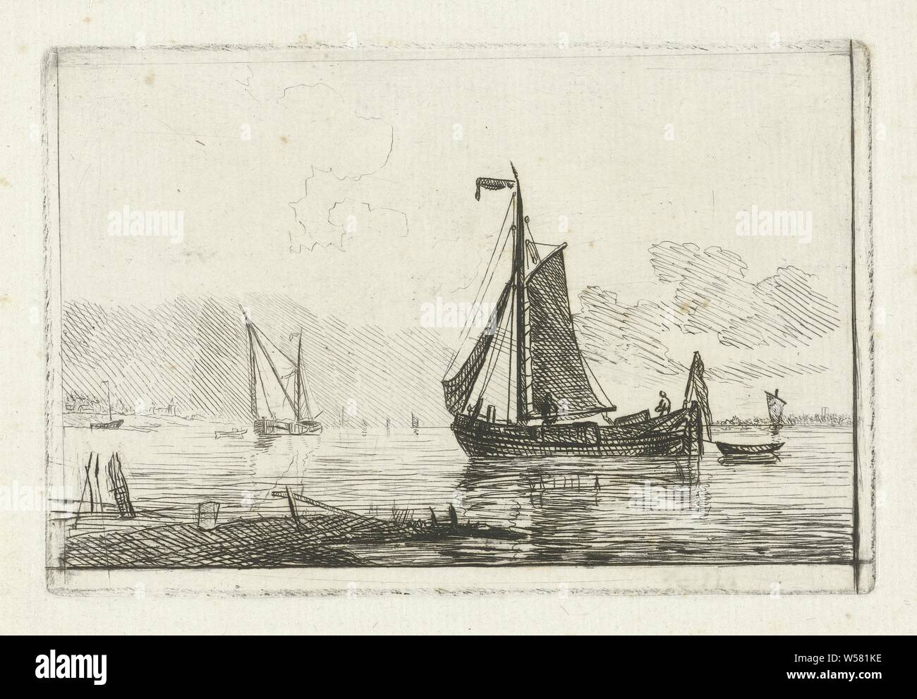 River view with sailing ship, River view with sailing ship seen on the