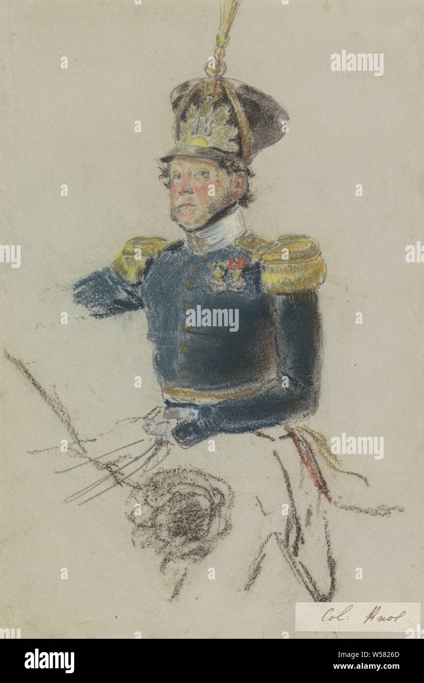 Portrait of Colonel Knol, on horseback, officer (with NAME of rank) ), historical person (KNOL, KOLONEL) - historical person (KNOL, KOLONEL) portrayed alone, Knol, Jacob Joseph Eeckhout, 1803 - 1861, paper, h 280 mm × w 187 mm Stock Photo