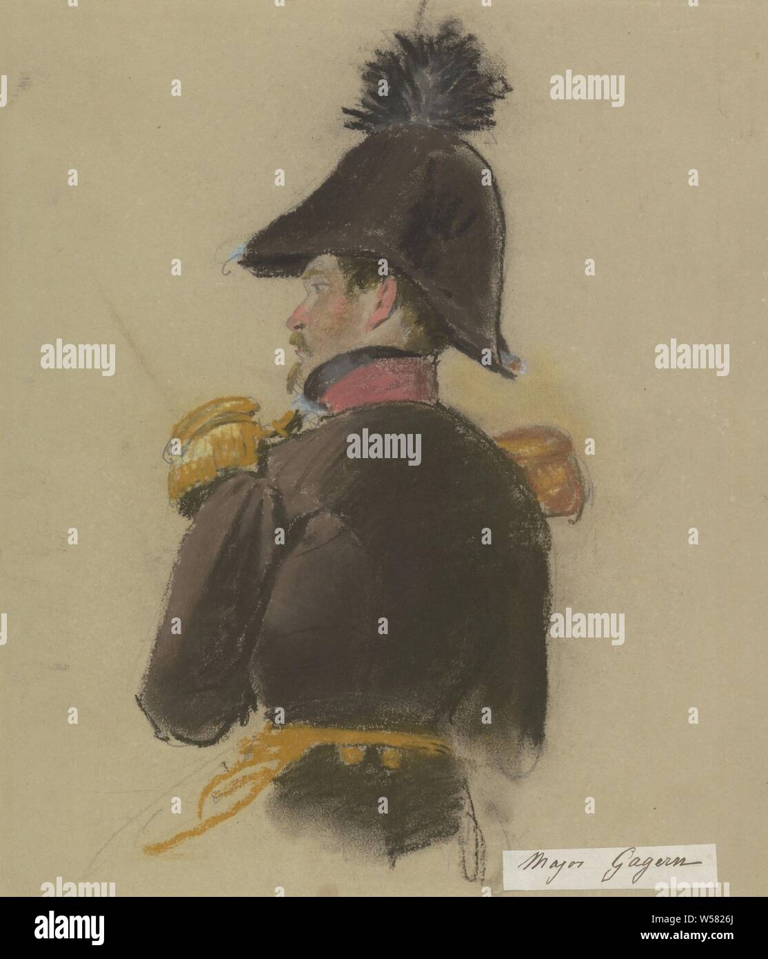 Major von Gagern, seen from the back, officer (with NAME or rank), historical person (MAJOR VON GAGERN) - historical person (MAJOR VON GAGERN) portrayed, Major Van Gagern, Jacob Joseph Eeckhout, 1803 - 1861, paper, h 305 mm × w 261 mm Stock Photo