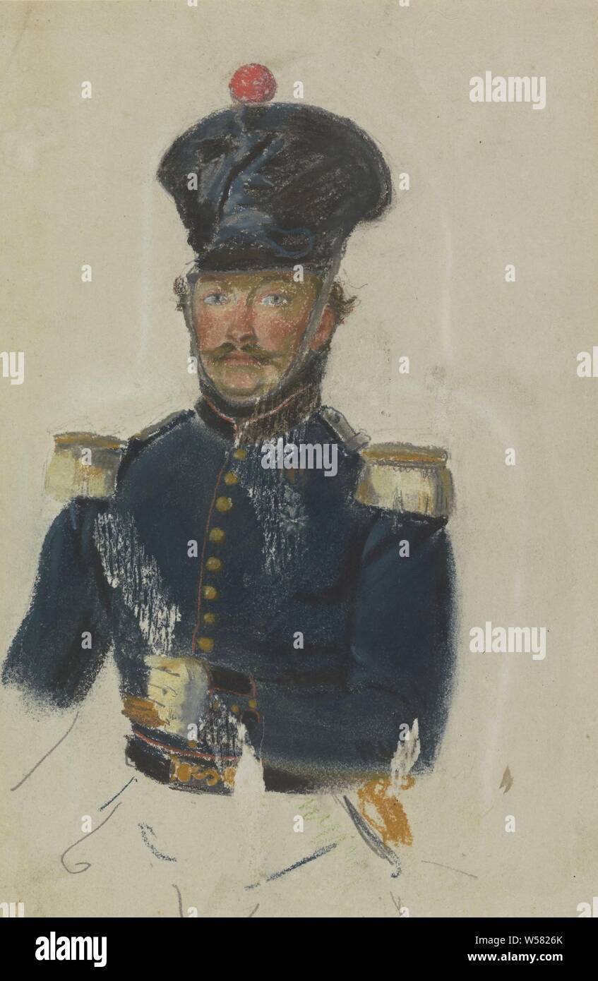Portrait of an officer, officer, anonymous historical person portrayed alone, Jacob Joseph Eeckhout, 1803 - 1861, paper, deck paint, brush, h 267 mm × w 174 mm Stock Photo