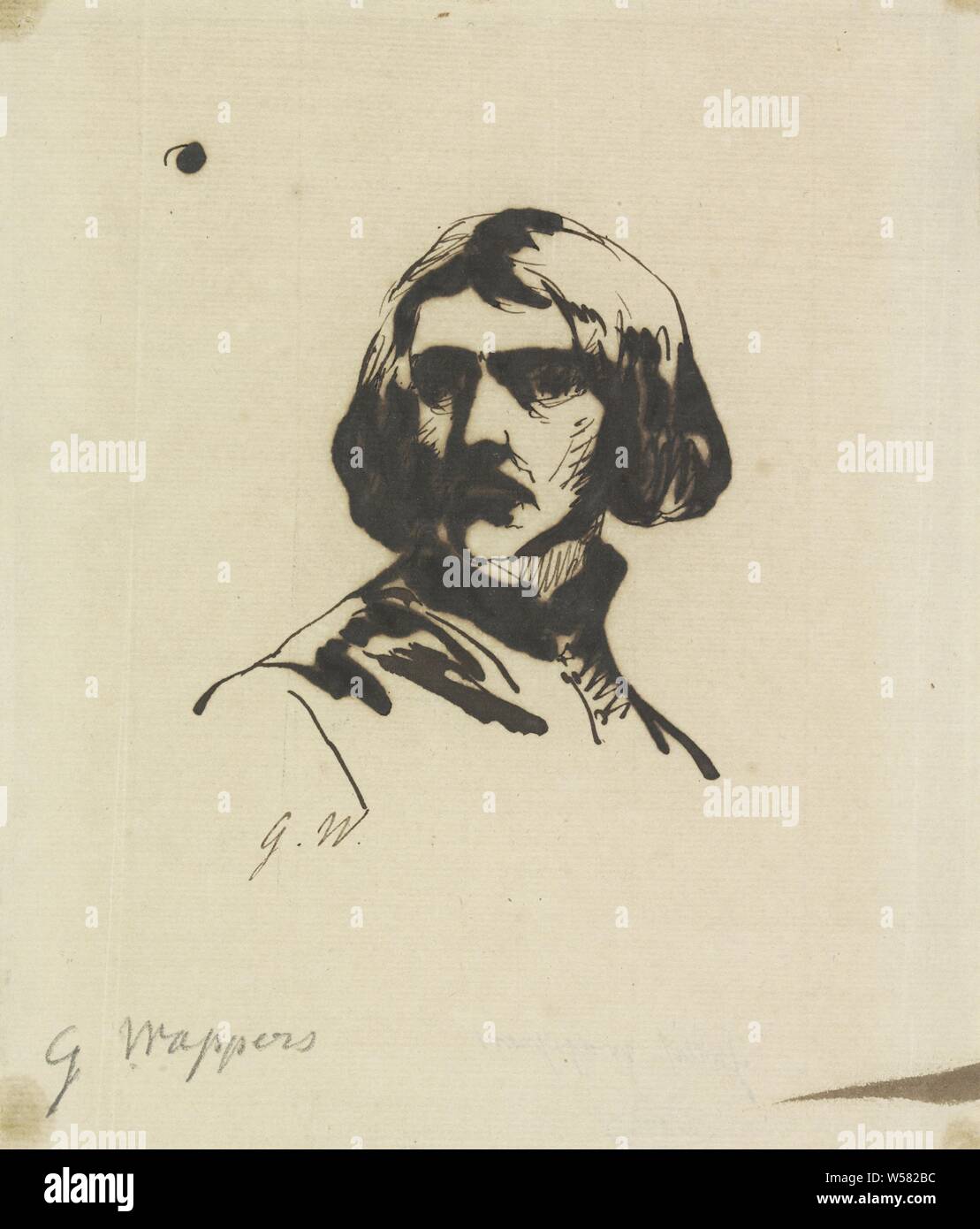 Man's portrait, anonymous historical person portrayed alone, Gustave Wappers, 1813 - 1874, paper, ink, pen, h 182 mm × w 155 mm Stock Photo