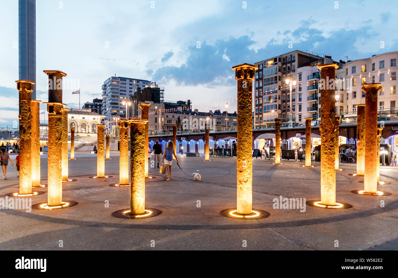 The West Pier Memorial At Night Brighton UK Stock Photo