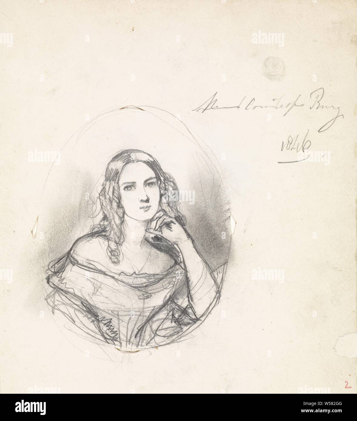 Portrait of the countess of Bury, Johan Hendrik Koelman, 1846, paper, pencil, h 170 mm × w 152 mm Stock Photo