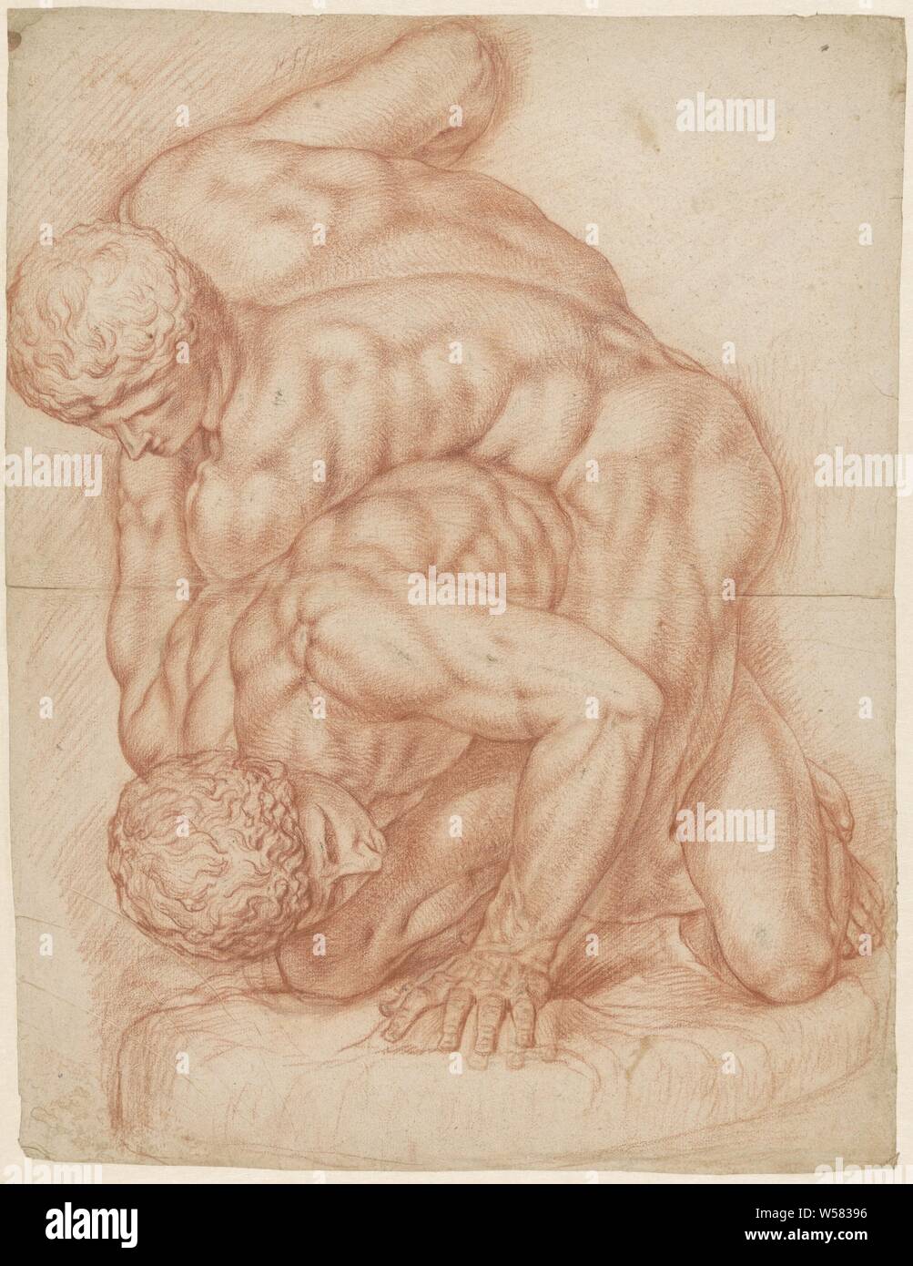 Two struggling men, wrestling (sports), Willem Doudijns, 1640 - 1671, paper, chalk, h 560 mm × w 425 mm Stock Photo