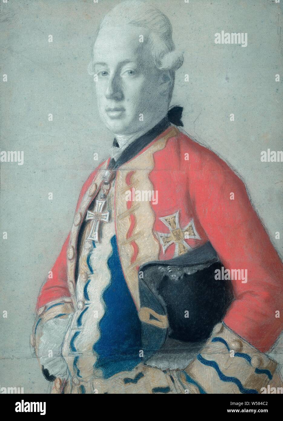 Portrait of Archduke Maximilian Franz of Austria (1756-1801), later Archbishop and Elector of Cologne and Prince Bishop of Münster, Portrait of Maximilian (1756-1801), Archduke of Austria, Elector of Cologne. Halfway to the left. Put the hat under the left arm, put the right hand in the vest. Incomplete work. Part of the pastel collection, Jean-Etienne Liotard, 1778, paper, h 67 cm × w 49.5 cm w 5.2 kg h 73 cm × w 55.2 cm × t 2.3 cm Stock Photo