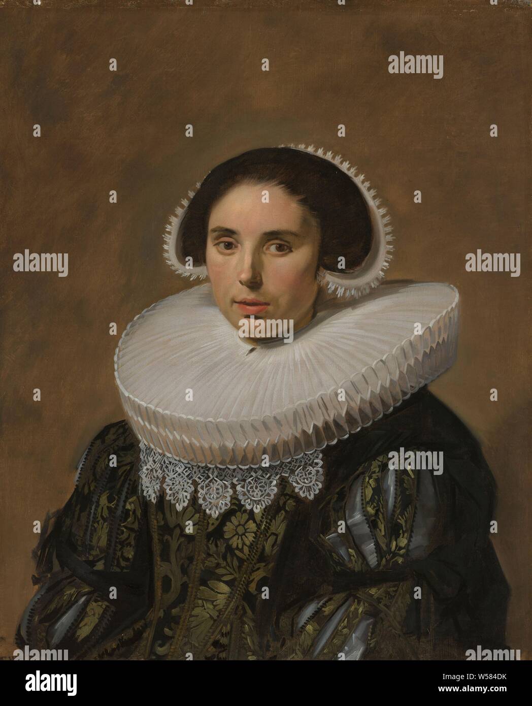 Portrait of a Woman, possibly Sara Wolphaerts van Diemen, second wife of Nicolaes Hasselaer. Bust to the left, with a large millstone collar. Sara Wolphaerts van Diemen, Frans Hals, c. 1635, canvas, oil paint (paint), support: h 79.5 cm × w 66.5 cm Stock Photo