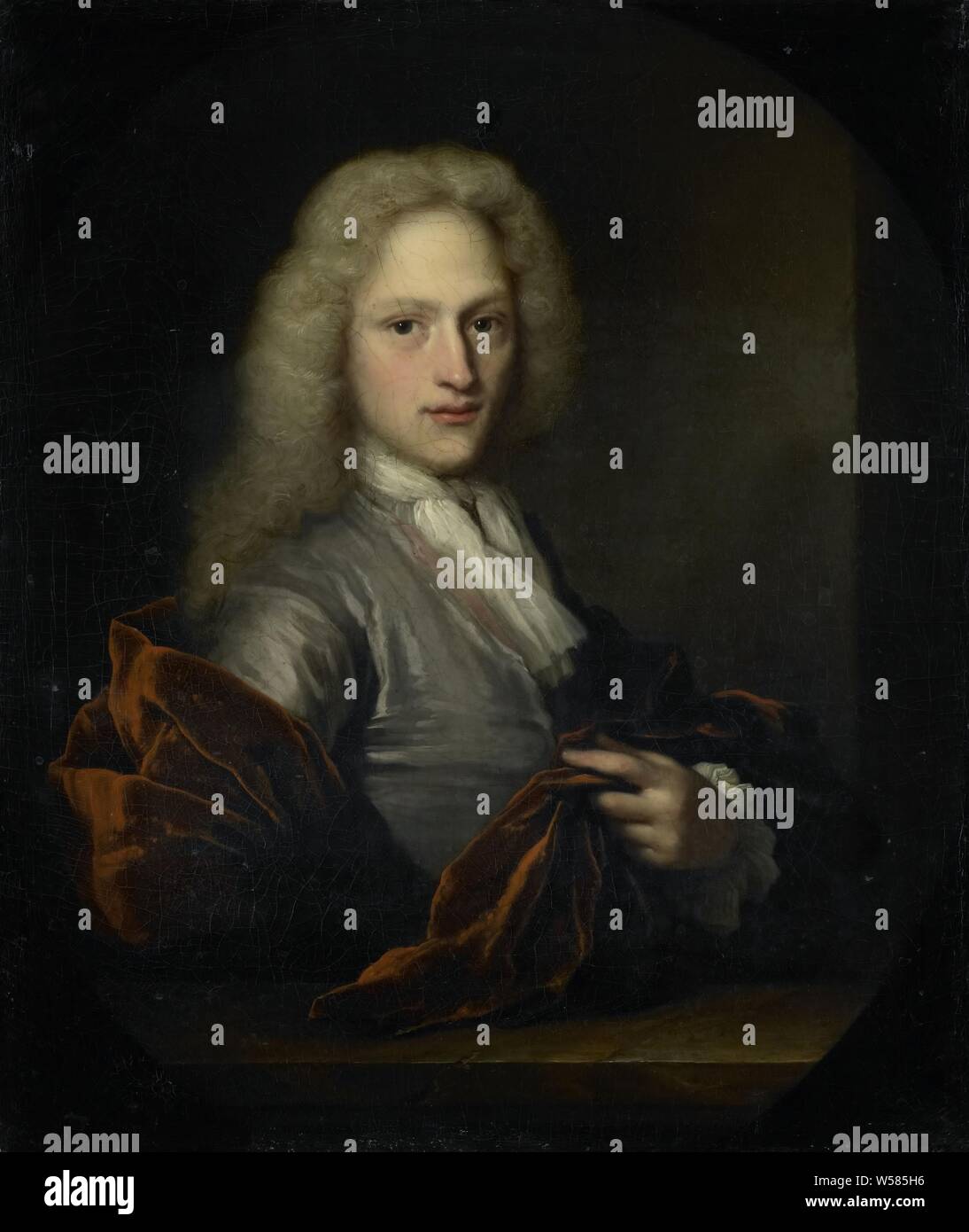 Portrait of a Man, Portrait of a Man. Half-way, behind a plinth., Arnold Boonen (attributed to), 1690 - 1729, canvas, oil paint (paint), h 50 cm × w 42.5 cm d 8 cm Stock Photo