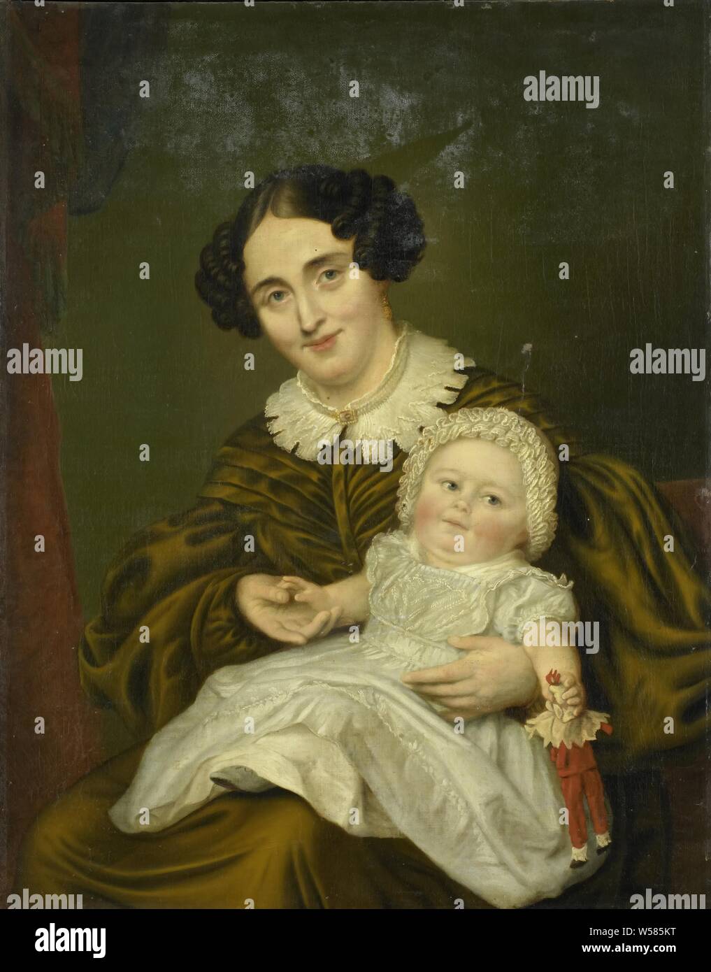 Mrs. Carp and her young Son, Portrait of Mrs. Carp and her son. Sitting with the child holding a doll on his lap., Louis Moritz, 1830 - 1850, canvas, oil paint (paint), h 102 cm × w 80.6 cm × t 3.7 cm d 11.2 cm Stock Photo