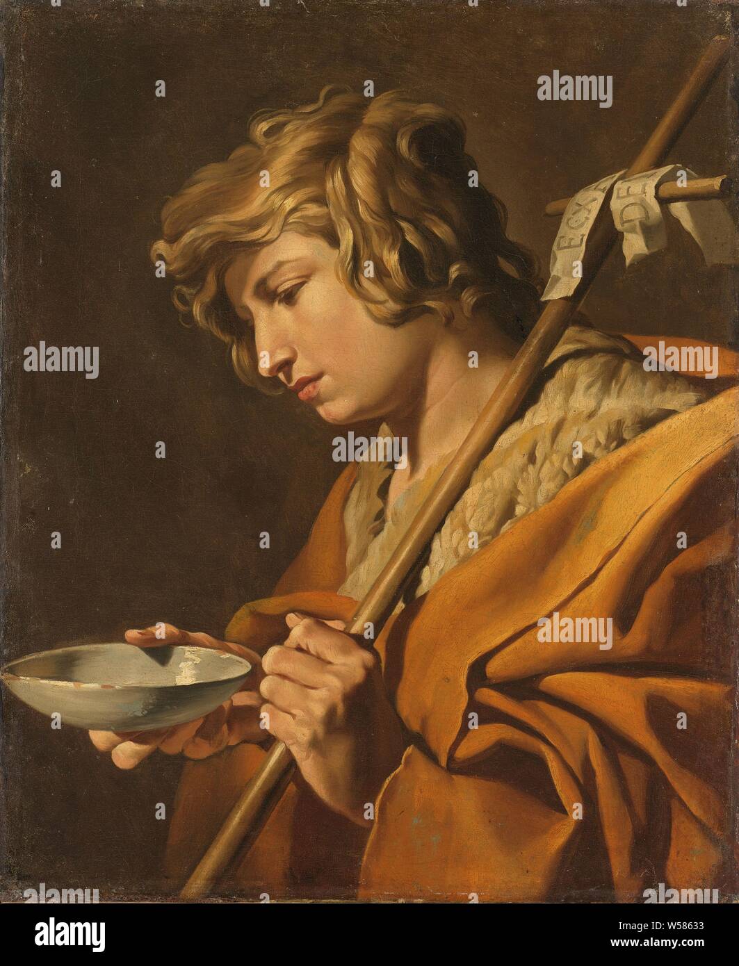 St John the Baptist, John the Baptist, half-figure in profile to the left, a bowl of water in the right hand and a staff over the shoulder., Matthias Stom (attributed to), 1630 - 1650, canvas, oil paint (paint), support: h 73.3 cm × w 60.5 cm sightsize: h 71.3 cm × w 58.7 cm Stock Photo