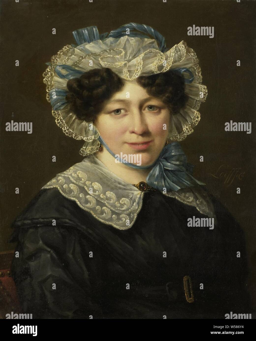 Portrait of Maria Adriana van der Sluys, Wife of Hermanus Martinus Eekhout, the wife of Hermanus Martinus Eekhout. Bust, to the right, with a white lace cap on the head., Hillebrand Dirk Loeff, 1830 - 1838, canvas, oil paint (paint), h 61.7 cm × w 50.2 cm × t 3.8 cm d 9.1 cm Stock Photo