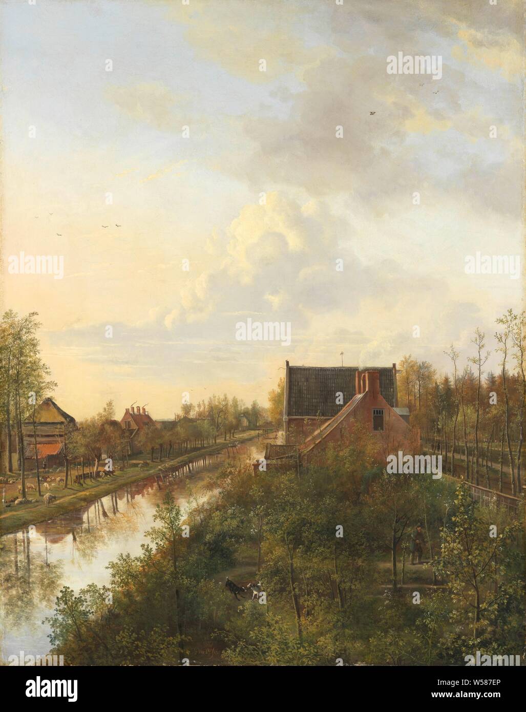 The Canal at 's-Graveland The Watercourse near' s-Graveland, Landscape with a view of the 's-Gravelandsevaart. There are a few houses and farms on either side of the water, on the left a shepherd with sheep. 's-Graveland, Pieter Gerardus van Os (mentioned on object), 1818, canvas, oil paint (paint), h 111.5 cm × w 89.5 cm Stock Photo