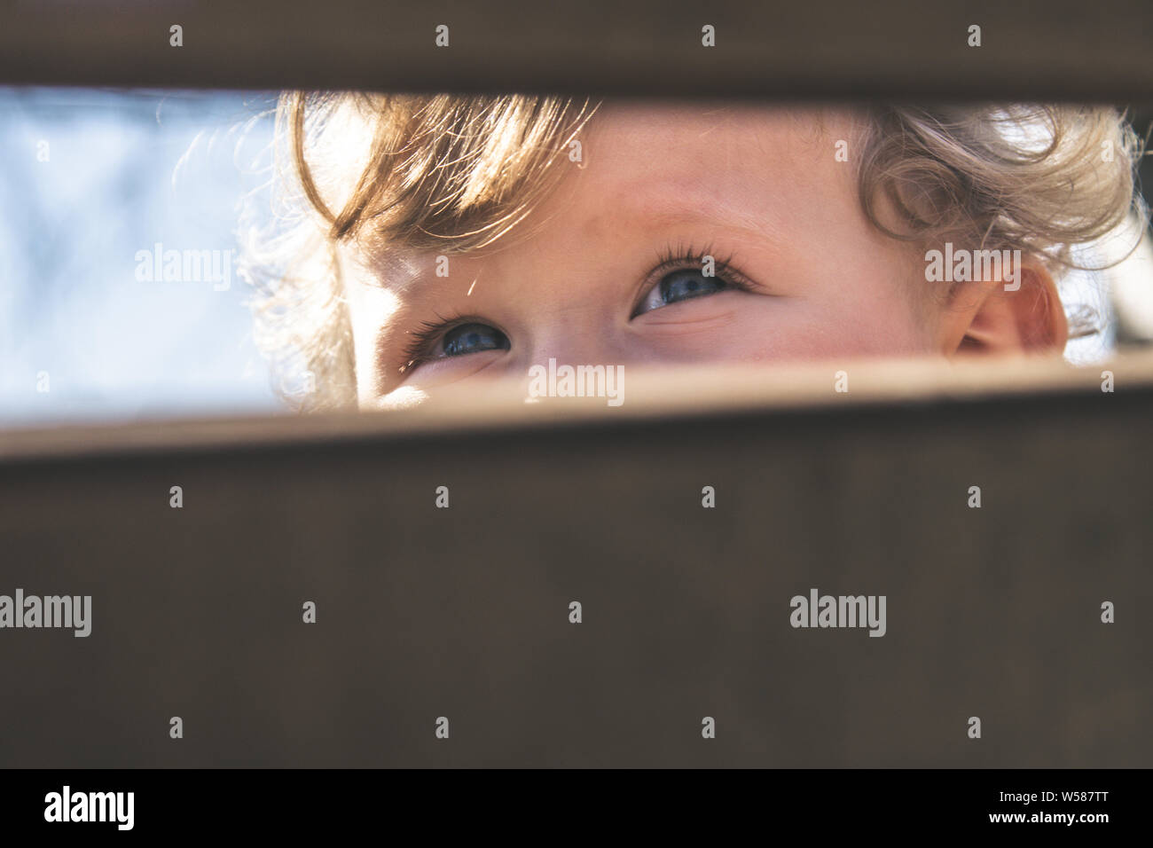 Baby Blue Eyes Closeup Baby Kid Sight Concentration Eye Health Curiosity Discovery And Exploration Concept Image Detail Look Of Nice Blonde Cur Stock Photo Alamy