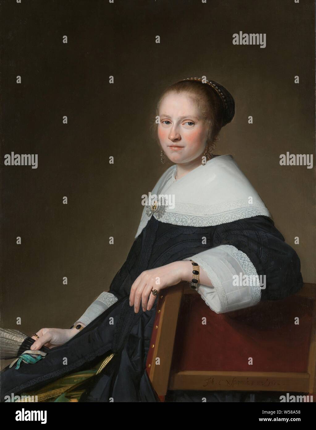 Portrait of Maria van Strijp Maria van Strijp (1627-1707), wife of Eduard Wallis, Portrait of Maria van Strijp (1627-1707), wife of Eduard Wallis. Maria van Strijp, Johannes Cornelisz. Verspronck, 1652, panel, oil paint (paint), painting, h 97 cm × w 75 cm d 5.5 cm Stock Photo