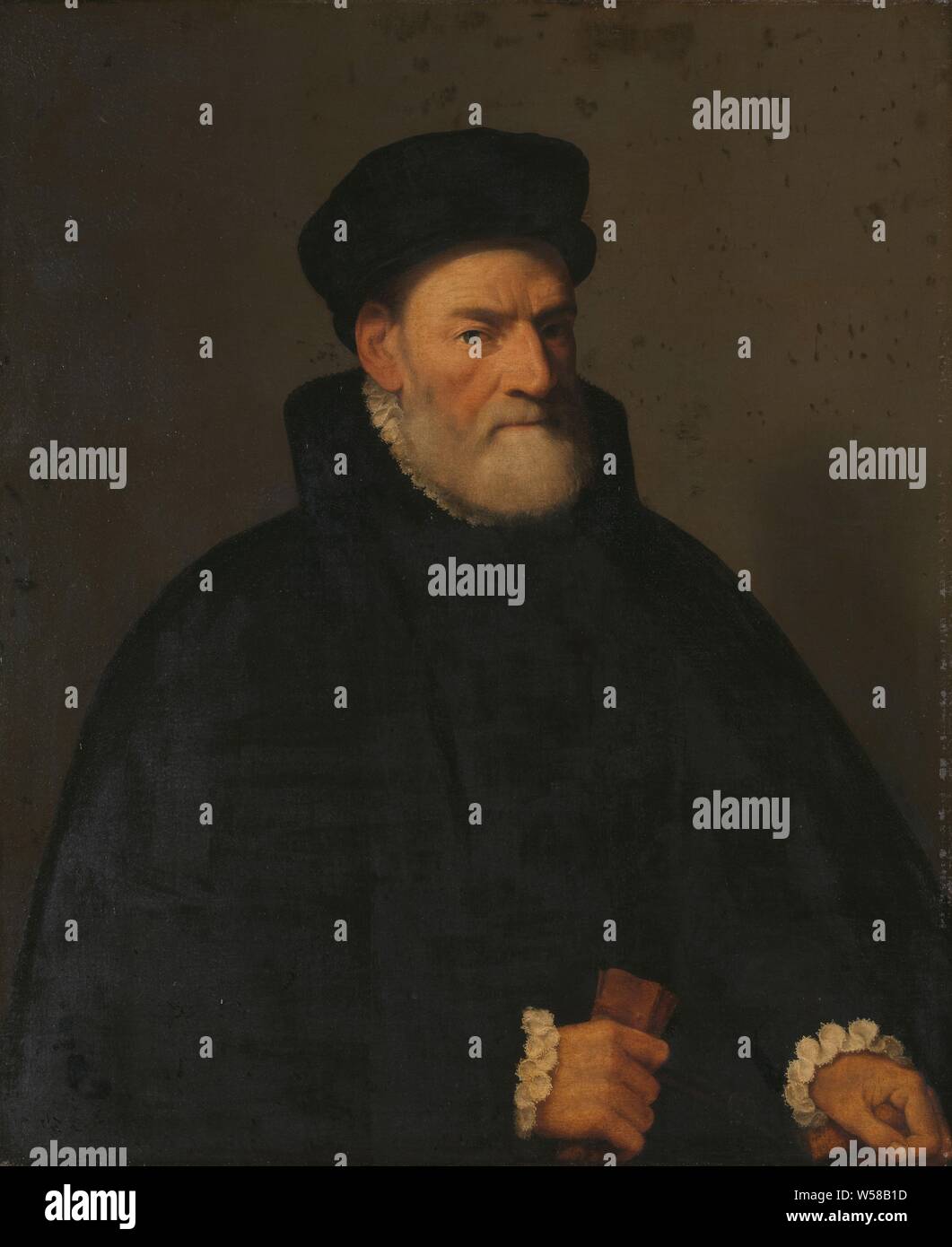 Portrait of an Old Man, probably Vercellino Olivazzi, Senator from Bergamo, Portrait of an old man, senator from Bergamo. Half to the right, gloves in the right hand, the left hand on the hilt of his epee, a black beret on the head., Giambattista Moroni (attributed to), 1560 - 1570, canvas, oil paint (paint), h 97.2 cm × w 80.2 cm × t 3.2 cm d 5.8 cm Stock Photo
