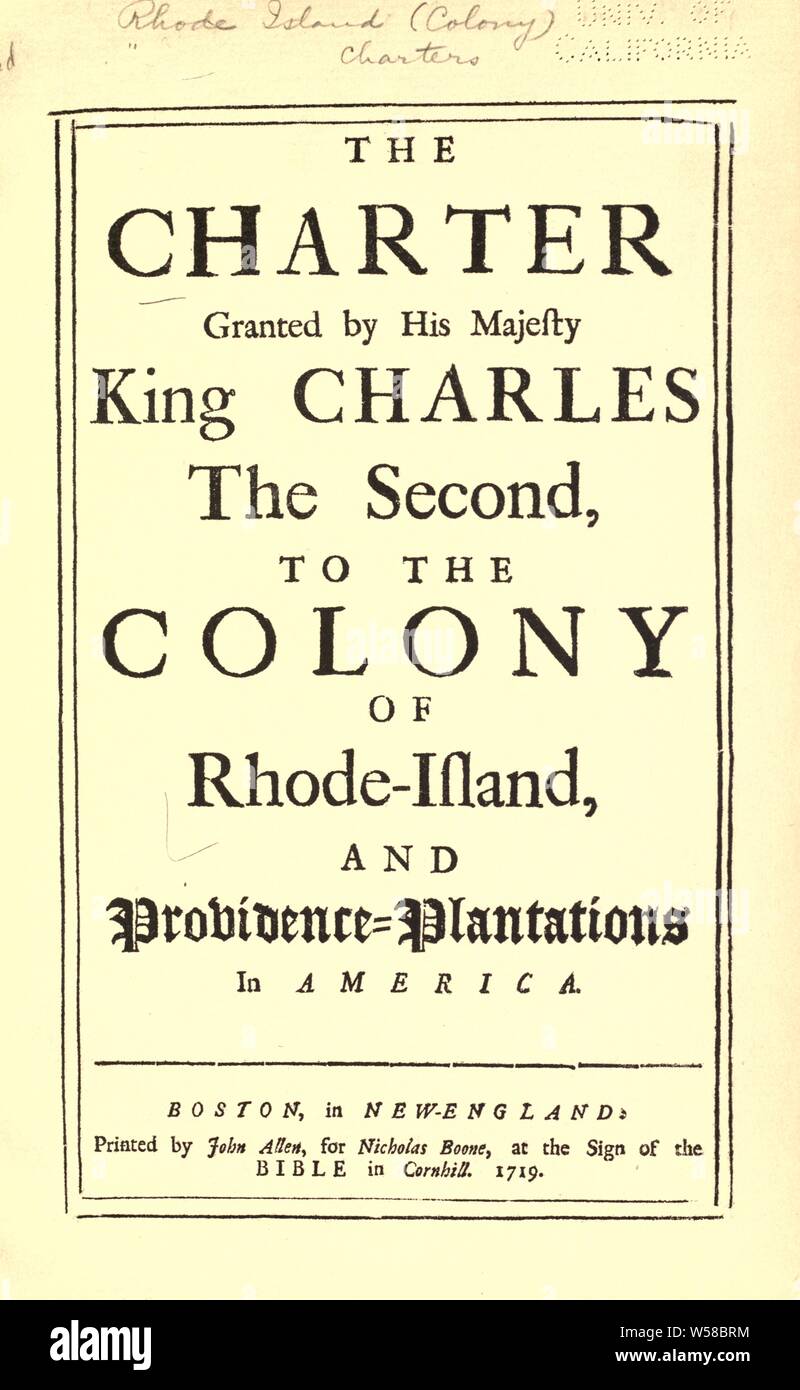 Acts and laws of His Majesties colony of Rhode-Island, and Providence-Plantations in America. : Rhode Island Stock Photo
