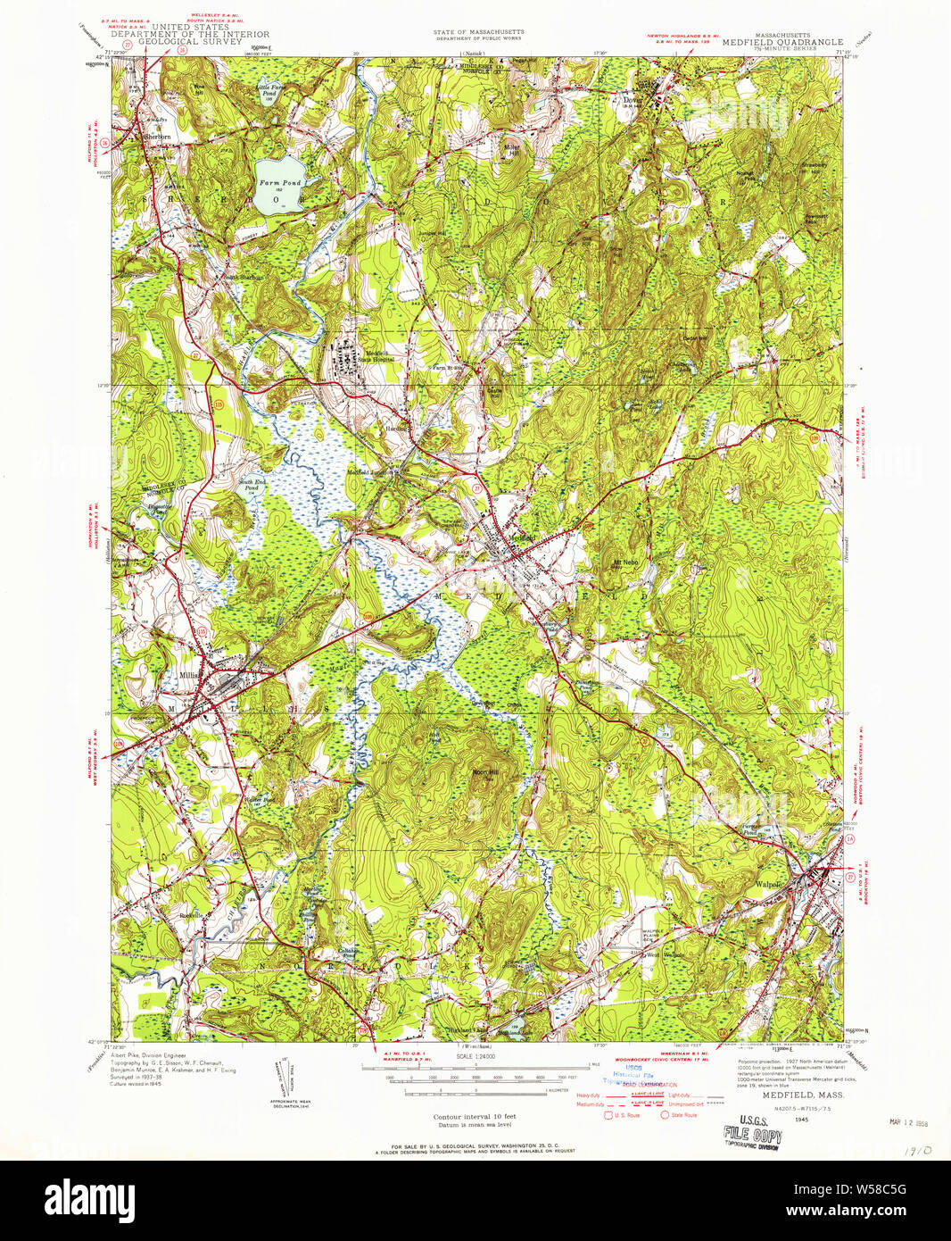 Massachusetts USGS Historical Topo Map MA Medfield 350284 1945 24000