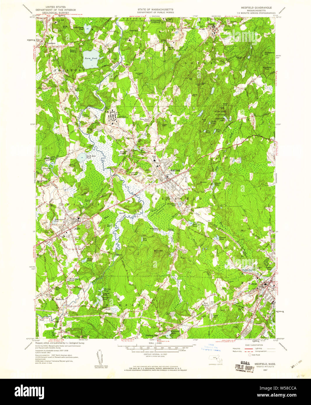 Massachusetts USGS Historical Topo Map MA Medfield 350286 1957 24000