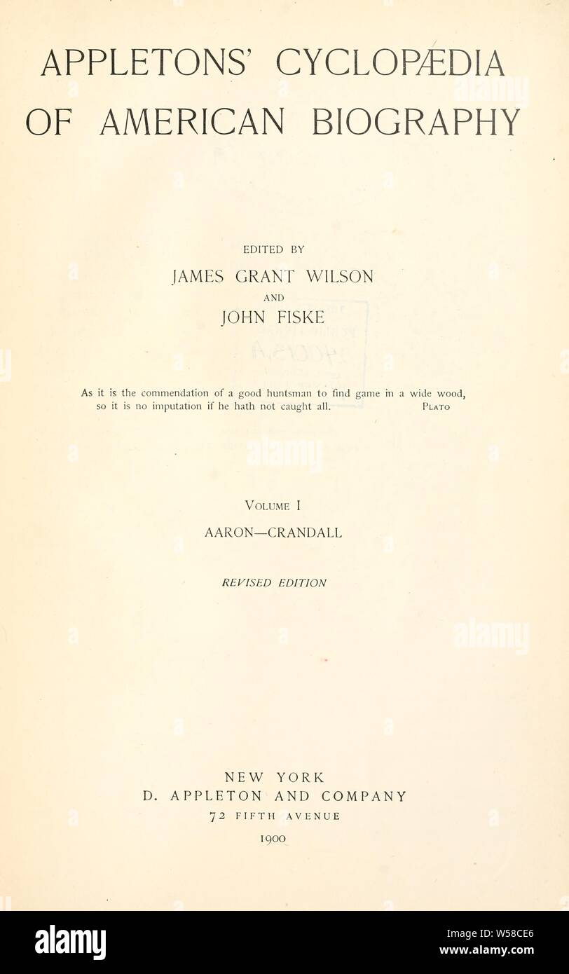 Appleton's cyclopaedia of American biography : Wilson, James Grant, 1832-1914 Stock Photo