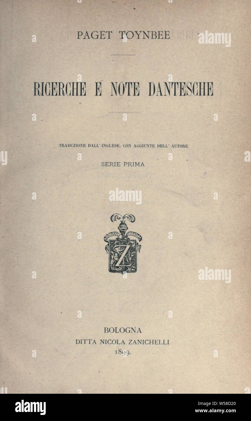 Biblioteca storico-criticia della letteratura Dantesca; : Passerini, Giuseppe Lando, conte, 1858 Stock Photo