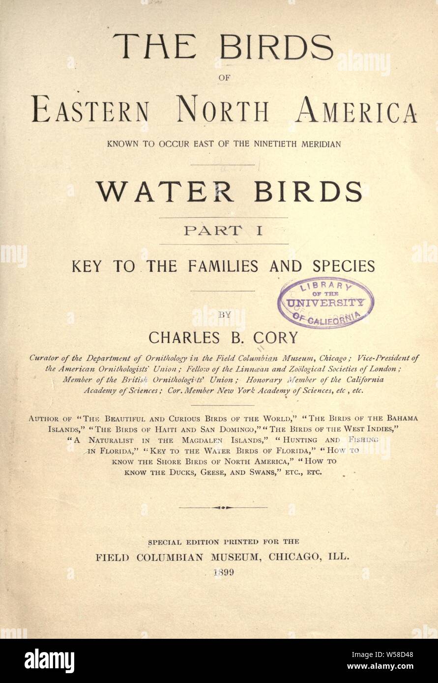 The birds of eastern North America known to occur east of the nineteenth meridian .. : Cory, Charles B. (Charles Barney), 1857-1921 Stock Photo