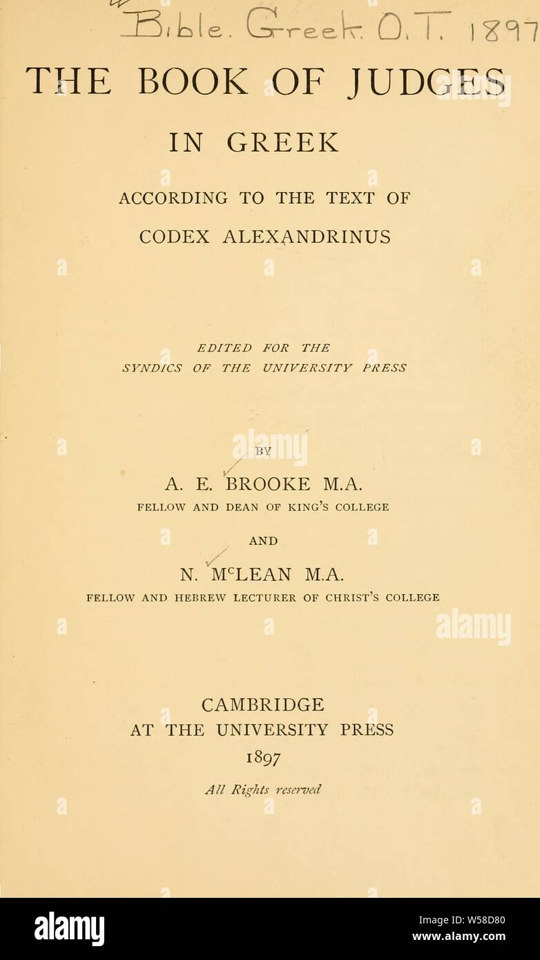 The book of Judges in Greek, according to the text of Codex