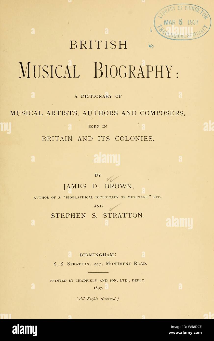 British musical biography : a dictionary of musical artists, authors and composers, born in Britain and its colonies : Brown, James Duff, 1862-1914 Stock Photo