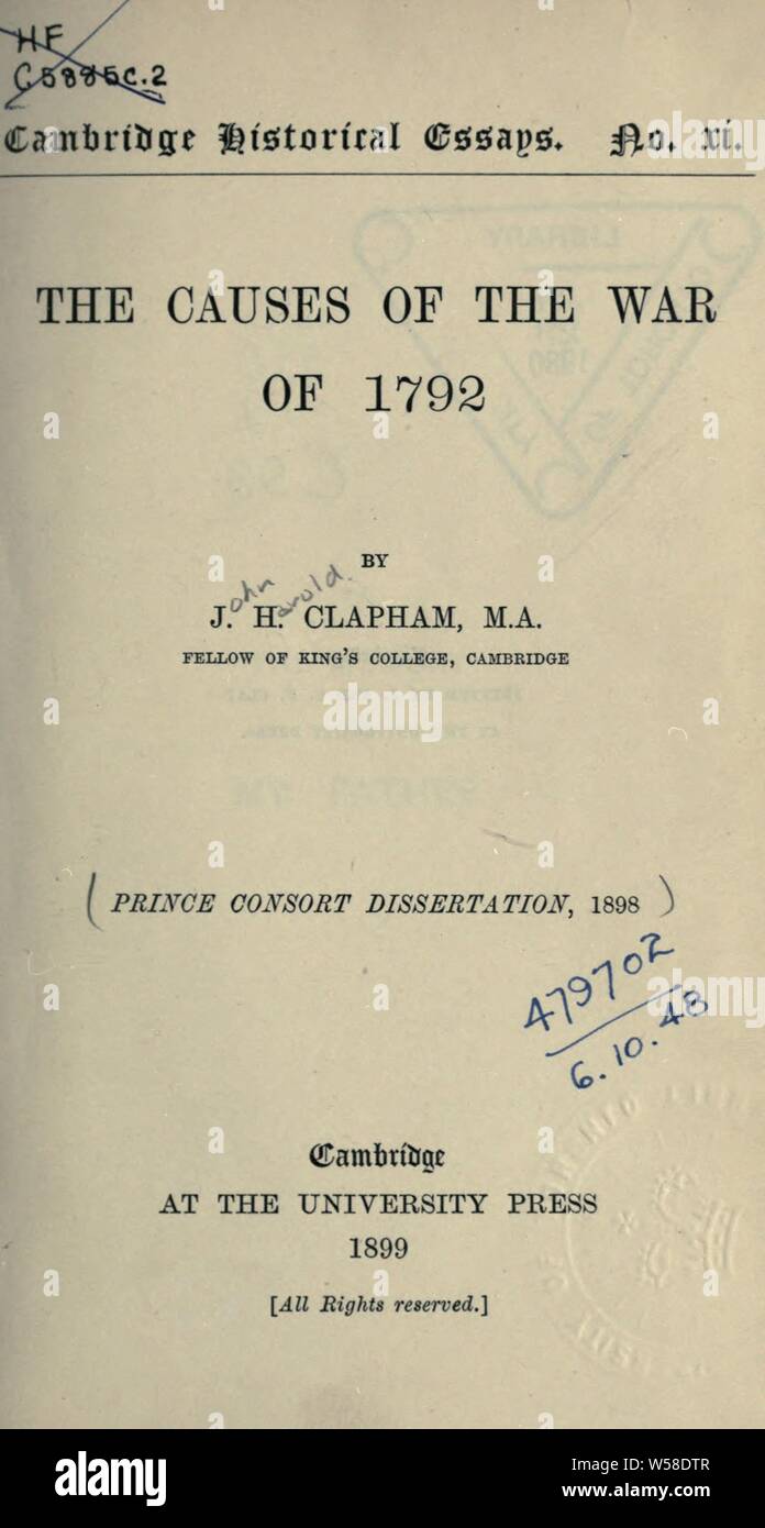 The causes of the War of 1792 : Clapham, J. H. (John Harold), Sir, 1873-1946 Stock Photo