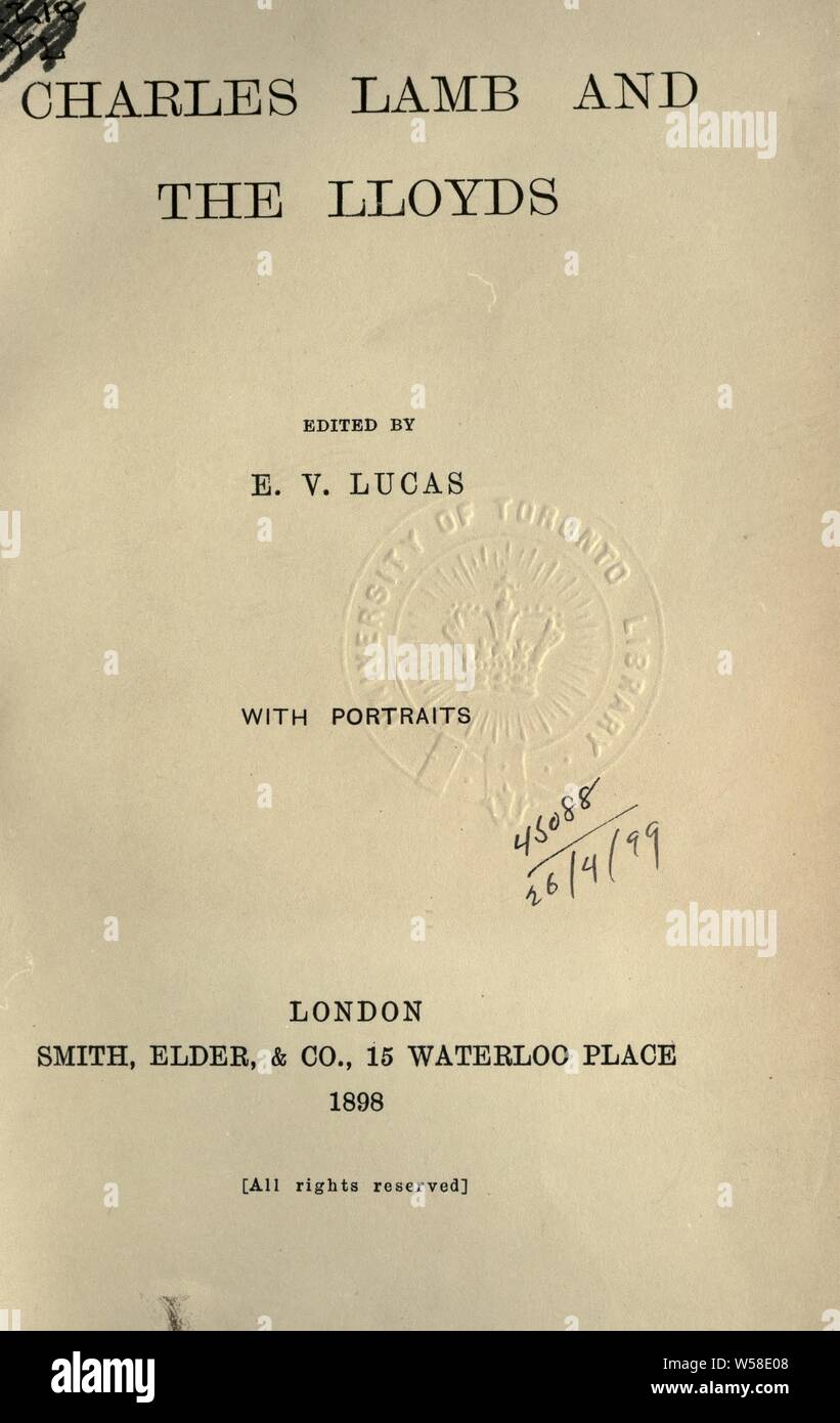 Charles Lamb and the Lloyds : Lucas, E. V. (Edward Verrall), 1868-1938 Stock Photo