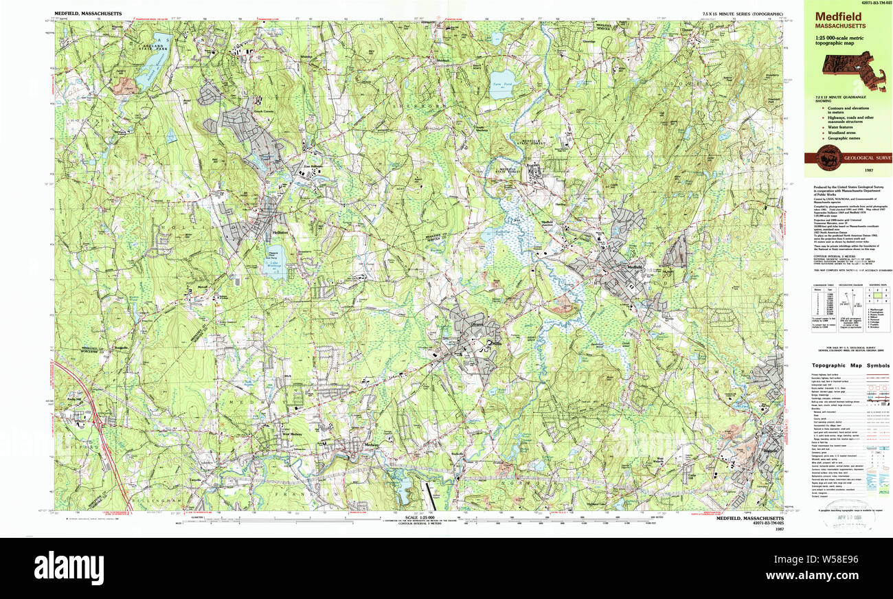 Massachusetts USGS Historical Topo Map MA Medfield 351097 1987 25000