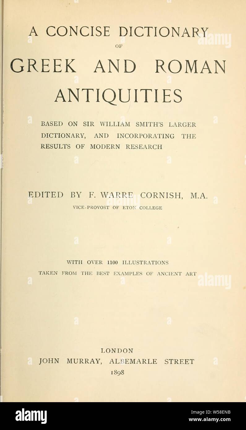 A concise dictionary of Greek and Roman antiquities; : Smith, William, Sir, 1813-1893 Stock Photo