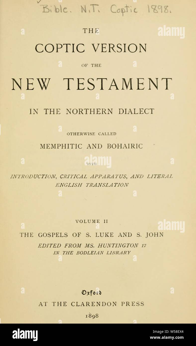 The Coptic version of the New Testament in the northern dialect : Horner, George William, 1849 Stock Photo